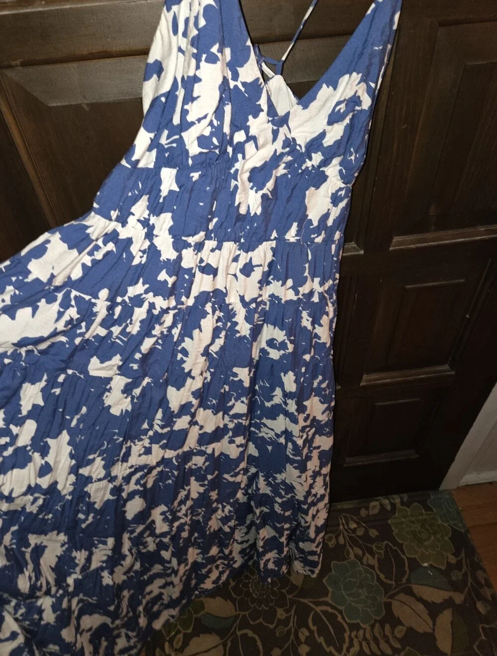 Abercrombie & Fitch Blue and White Flowy Tiered Maxi Dress